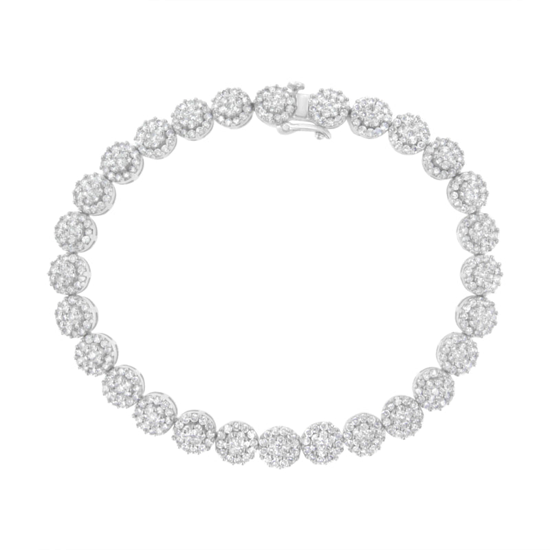 14K White Gold 3-3/4 Cttw Round-Brilliant Cut Diamond 7-1/4" Round Cluster Links Tennis Bracelet (I-J Color, SI2-I1 Clarity)