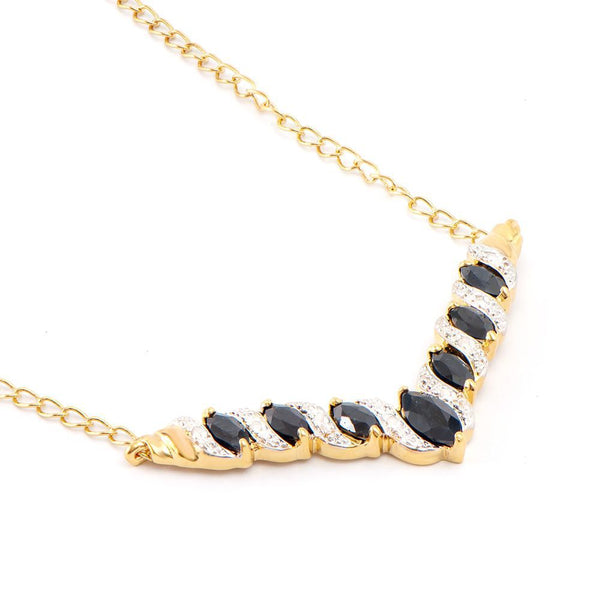 2.73 TW CTS BLACK SAPPHIRE & DIAMONDS 18K GOLD PLATED DESIGNER NECKALCE SIZE 19 INCHES