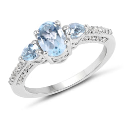 1.49 Carat Genuine Blue Topaz and White Topaz .925 Sterling Silver Ring