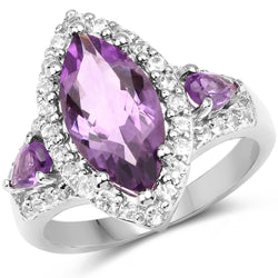 3.20 Carat Genuine Amethyst & White Topaz .925 Sterling Silver Ring