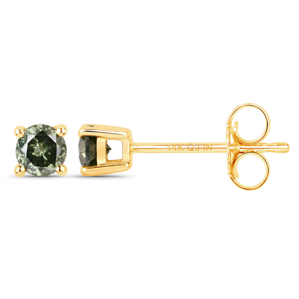 0.30 Carat Genuine Green Diamond 14K Yellow Gold Earrings (SI1-SI2)