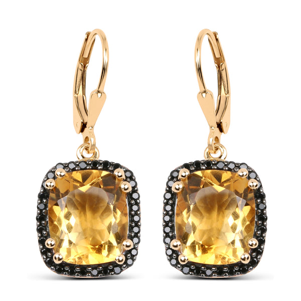 14K Yellow Gold Plated 8.90 Carat Genuine Citrine & Black Spinel .925 Sterling Silver Earrings