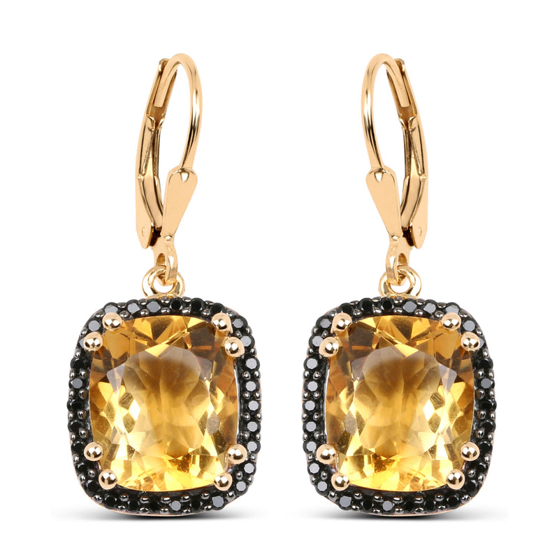 14K Yellow Gold Plated 8.90 Carat Genuine Citrine & Black Spinel .925 Sterling Silver Earrings