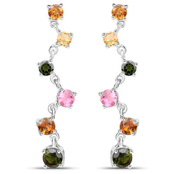 1.96 Carat Genuine Multi Tourmaline .925 Sterling Silver Earrings