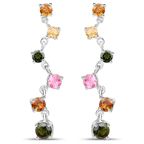 1.96 Carat Genuine Multi Tourmaline .925 Sterling Silver Earrings