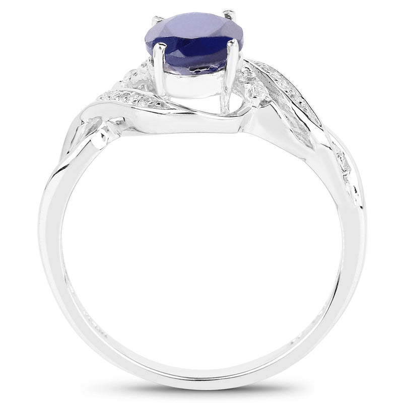 1.72 Carat Genuine Glass Filled Sapphire and White Topaz .925 Sterling Silver Ring