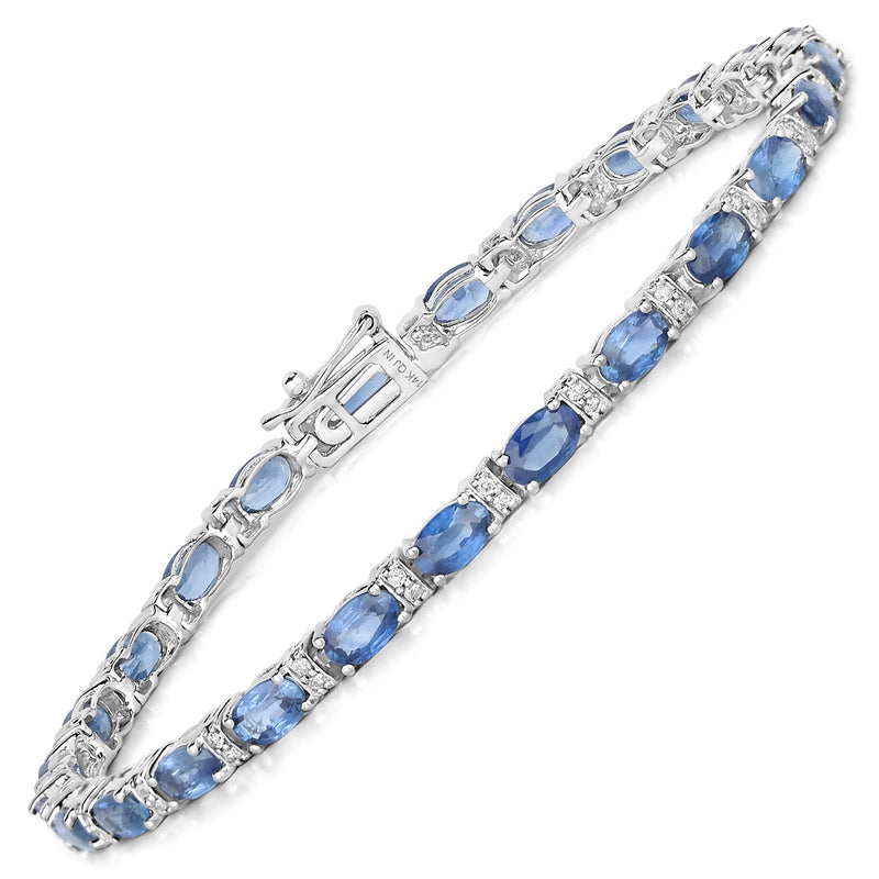 5.73 Carat Genuine Blue Sapphire and White Diamond 14K White Gold Bracelet