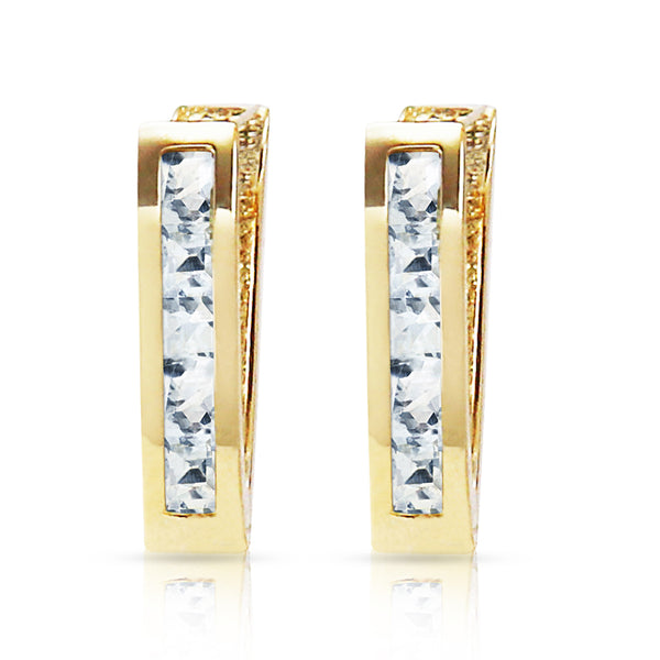 0.85 Carat 14K Solid Yellow Gold Oval Huggie Earrings Aquamarine