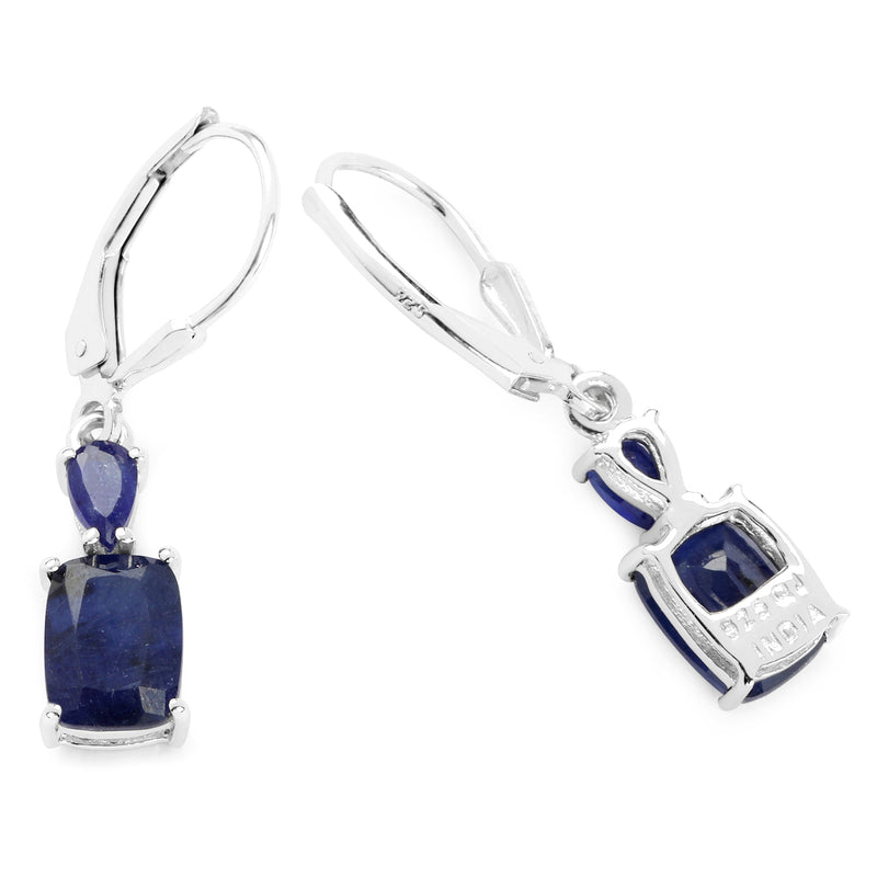 4.30 Carat Genuine Glass Filled Sapphire .925 Sterling Silver Earrings