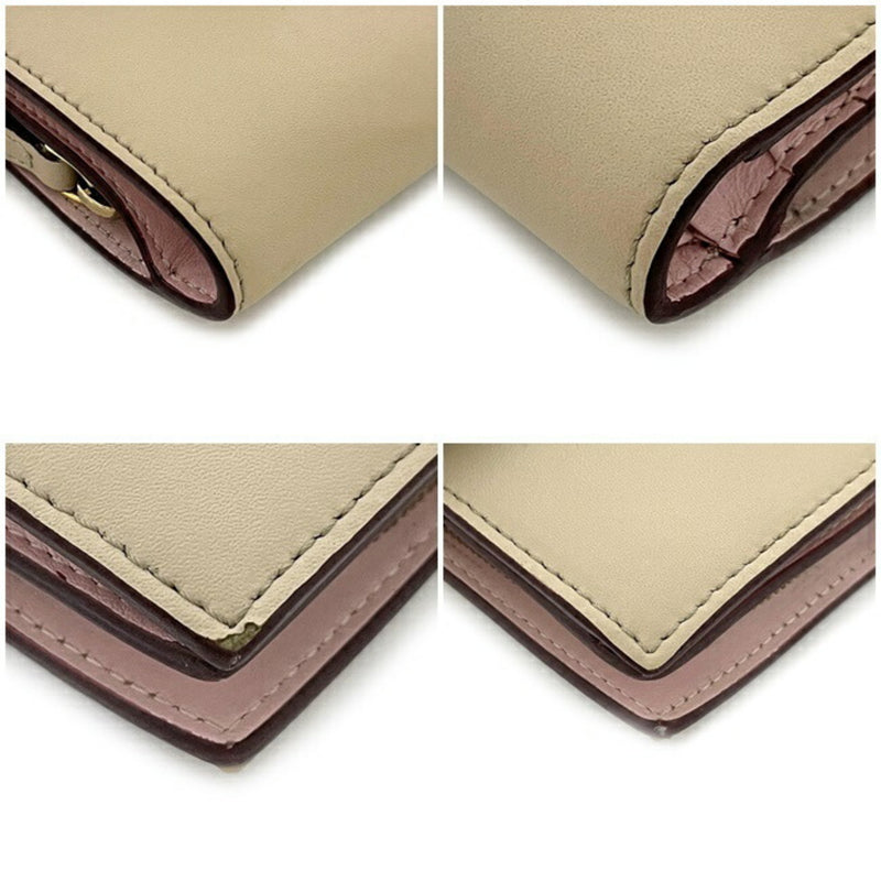 Fendi Bi-Fold Wallet Beige Pink Gold 8M0386 SWD Leather FENDI Mini Studs Women's Cream