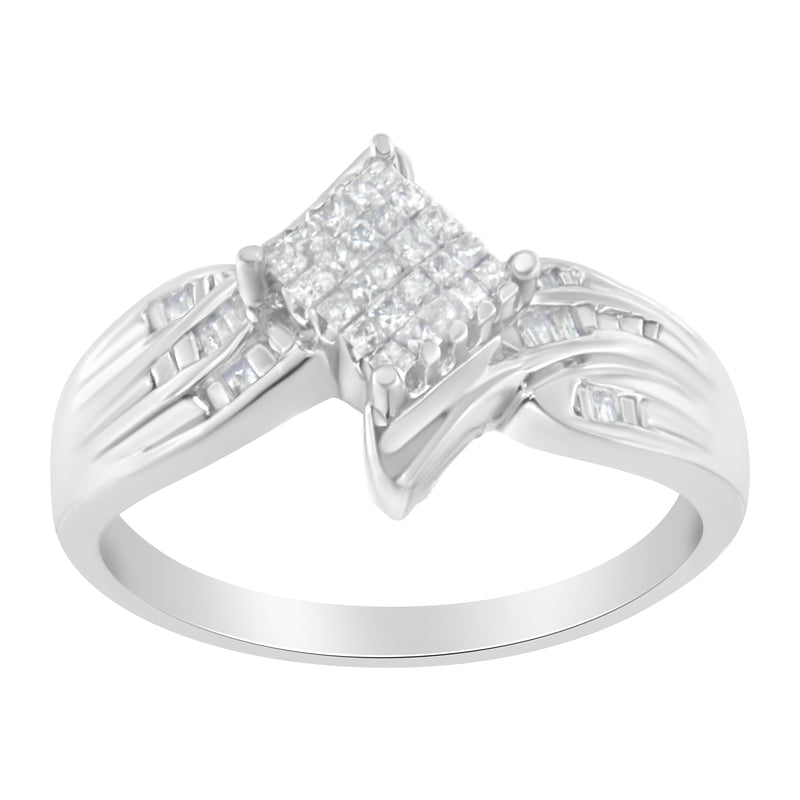 10K White Gold 1/3 Cttw Princess and Baguette Cut Diamond Bypass Style Cocktail Ring (I-J Color, I1-I2 Clarity) - Size 4