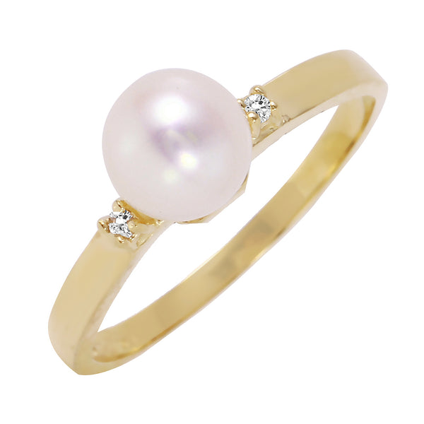 1.02 Carat 14K Solid Yellow Gold Ring Diamond Pearl