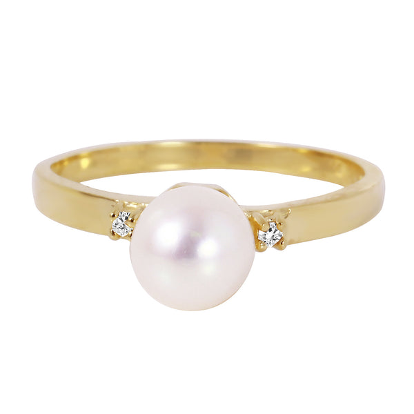 1.02 Carat 14K Solid Yellow Gold Ring Diamond Pearl