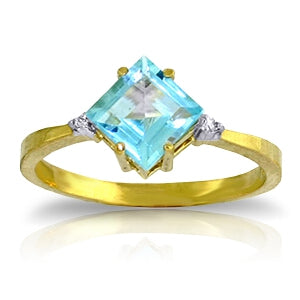 1.77 Carat 14K Solid Yellow Gold Ring Diamond Blue Topaz