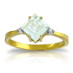 1.77 Carat 14K Solid Yellow Gold Ring Diamond Aquamarine