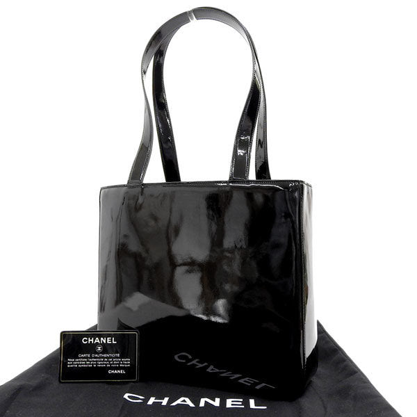 Chanel Womens Patent Leather Tote Bag Black