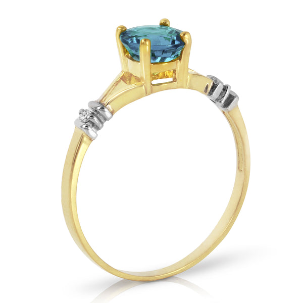 1.02 Carat 14K Solid Yellow Gold Love's Ingredient Blue Topaz Diamond Ring