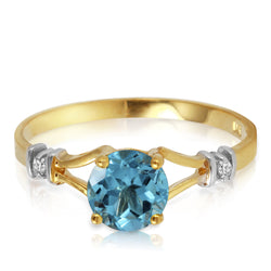 1.02 Carat 14K Solid Yellow Gold Love's Ingredient Blue Topaz Diamond Ring