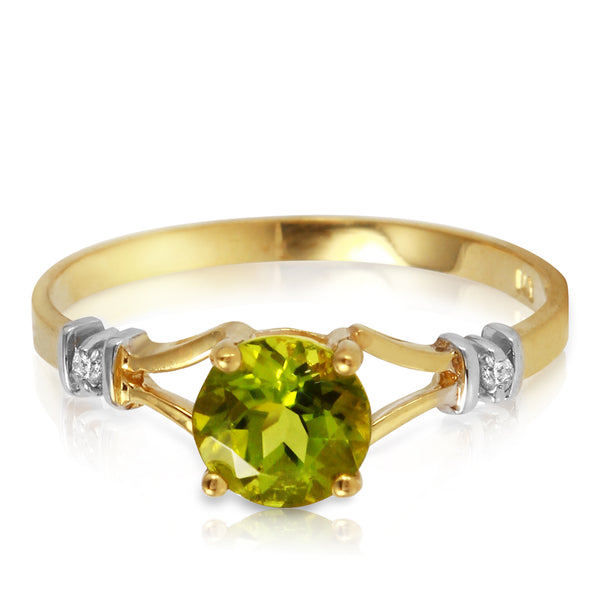 0.87 Carat 14K Solid Yellow Gold Love Requiem Peridot Diamond Ring