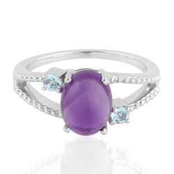 Studded Topaz Oval Amethyst Stone Ring 925 Sterling Silver Jewelry