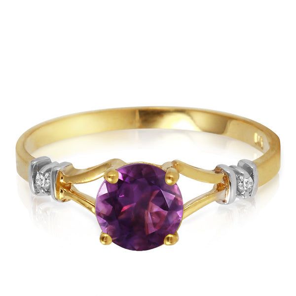 0.92 Carat 14K Solid Yellow Gold Kept Secrets Amethyst Diamond Ring