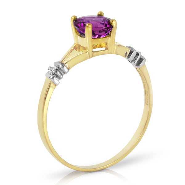 0.92 Carat 14K Solid Yellow Gold Kept Secrets Amethyst Diamond Ring