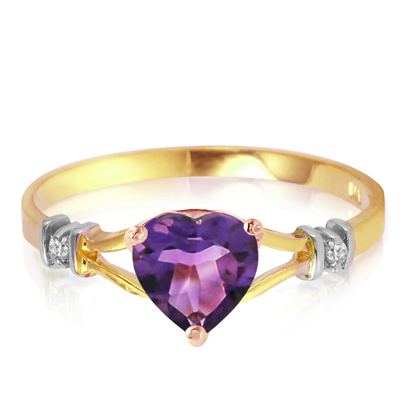 Enchanting Heart-Shaped Amethyst Diamond Ring in 14K Solid Yellow Gold