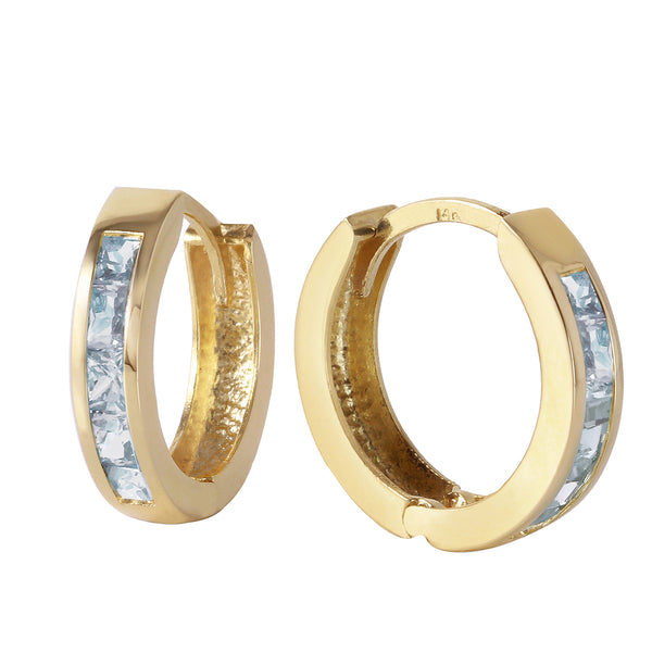 0.85 Carat 14K Solid Yellow Gold Hoop Huggie Earrings Aquamarine