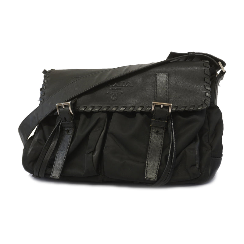 Auth Prada Shoulder Bag Womens NylonLeather Shoulder Bag Black