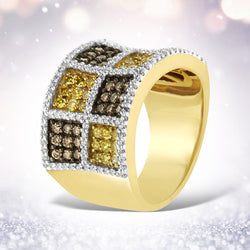 14KT Yellow Gold Champagne, Yellow and Round Diamond Band Ring (1 1/2 cttw, H-I Color, I1-I2 Clarity)