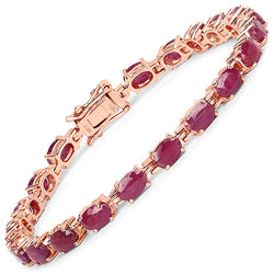 14K Rose Gold Plated 10.92 Carat Genuine Ruby .925 Sterling Silver Bracelet