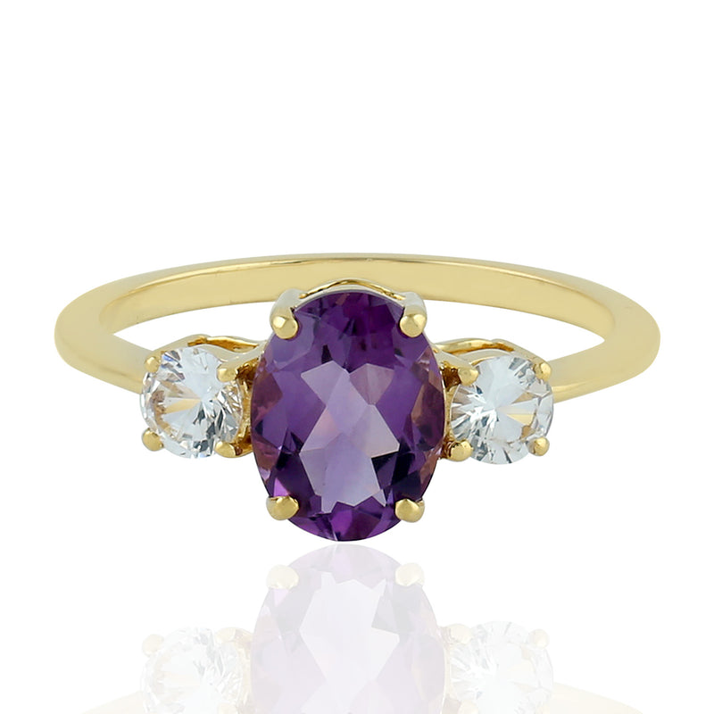 Solid 18k Yellow Gold 1.56ct Amethyst & Sapphire Cocktail Ring Jewelry