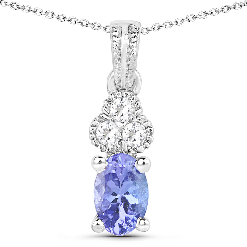 1.93 Carat Genuine Tanzanite and White Topaz .925 Sterling Silver 3 Piece Jewelry Set (Ring, Earrings, and Pendant w/ Chain)