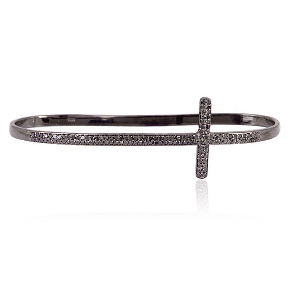 1.19 ct Natural Pave Diamond Cross Design Palm Bracelet Sterling Silver Jewelry