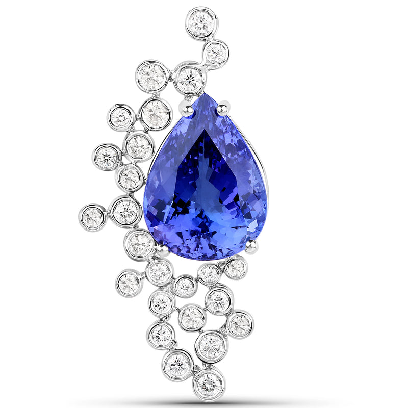 27.98 Carat Genuine Tanzanite and White Diamond 18K White Gold Pendant