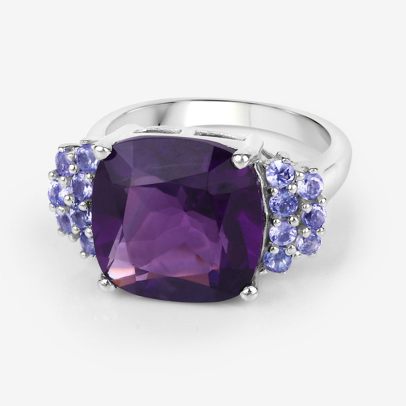 6.34 Carat Genuine Amethyst and Tanzanite .925 Sterling Silver Ring