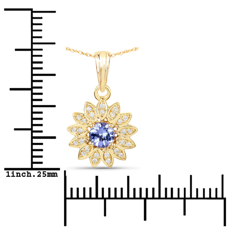 0.31 Carat Genuine Tanzanite and White Diamond 14K Yellow Gold Pendant