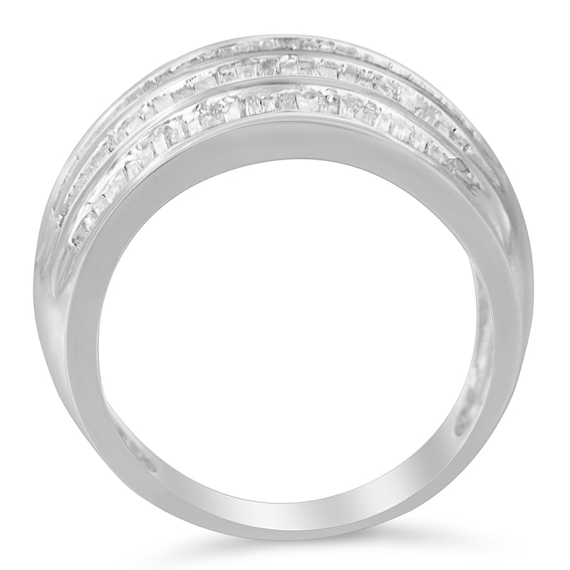 .925 Sterling Silver 1.0 Cttw Baguette-Cut Diamond 6-Row Channel Set Domed Tapered Cocktail Fashion Ring (H-I Color, I2-I3 Clarity) - Size 6-1/2