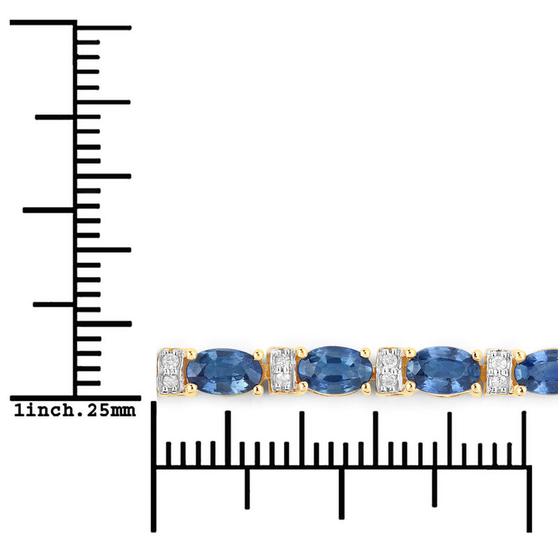 5.73 Carat Genuine Blue Sapphire and White Diamond 14K Yellow Gold Bracelet