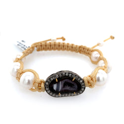 Geode Pearl Beaded Macrame Bracelet 925 Silver 18k Gold Diamond Jewelry