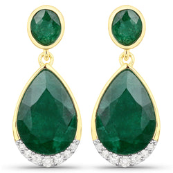 6.10 Carat Dyed Emerald and White Diamond .925 Sterling Silver Earrings