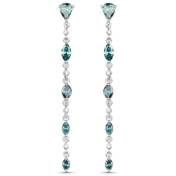 14K White Gold 3.42 Carat Genuine Blue Diamond and White Diamond Earrings