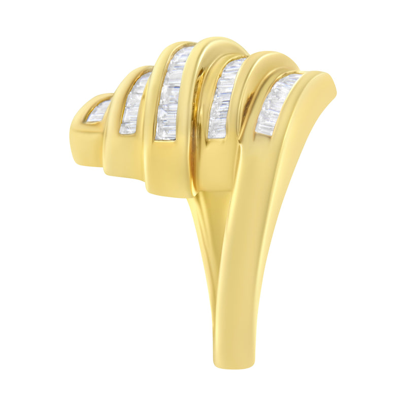 14K Yellow Gold 1ct TDW Baguette cut Diamond Bypass Ring (I-JSI1-SI2)