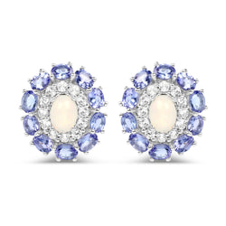 5.32 Carat Genuine Ethiopian Opal, Tanzanite and White Topaz .925 Sterling Silver Earrings