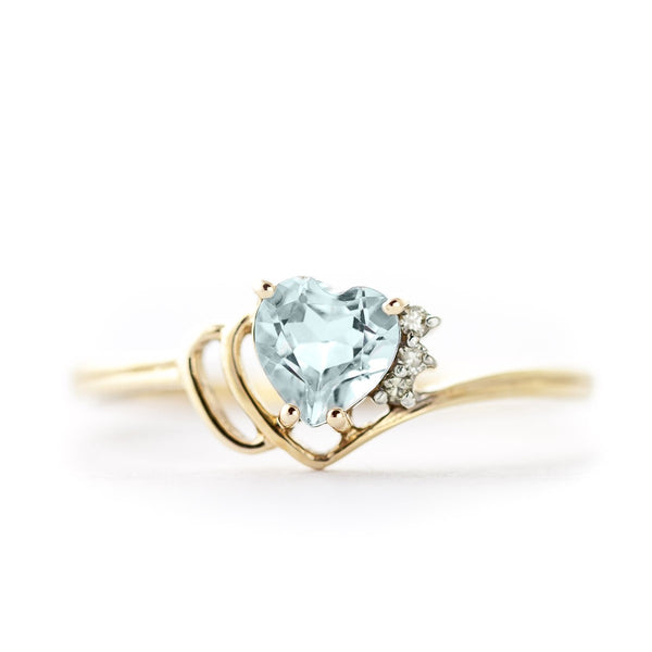 0.97 Carat 14K Solid Yellow Gold Ring Natural Diamond Aquamarine