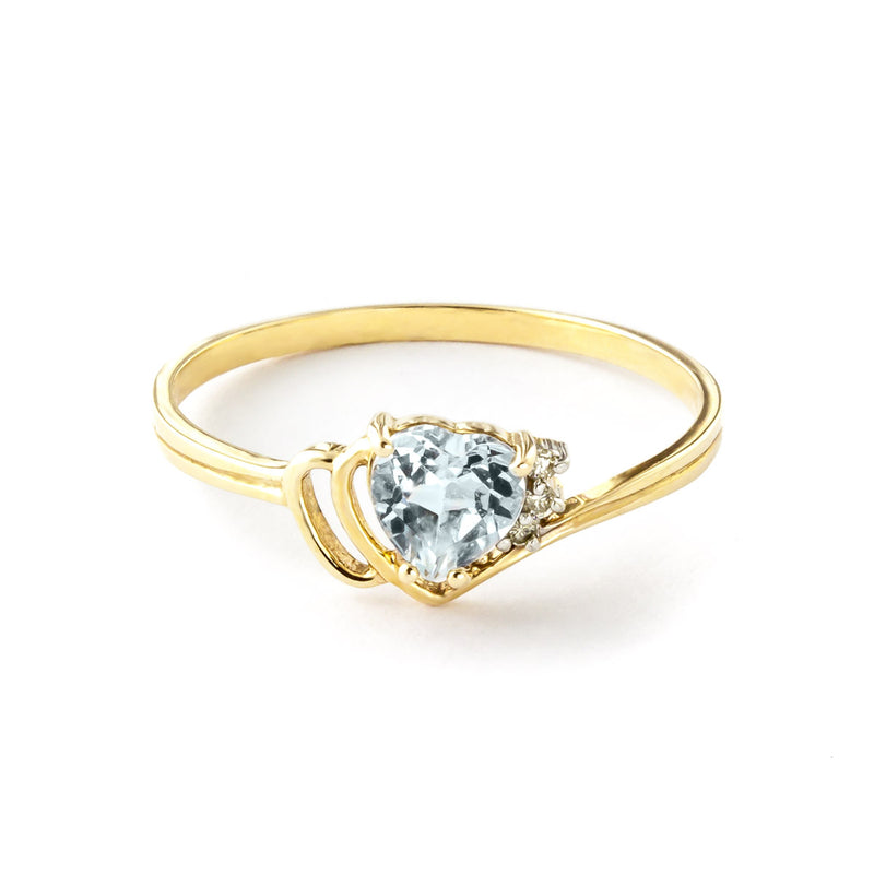 0.97 Carat 14K Solid Yellow Gold Ring Natural Diamond Aquamarine