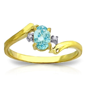 Elegant Harmony: 14K Solid Yellow Gold Ring with Natural Diamond Blue Topaz