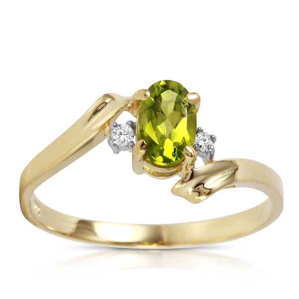 0.46 Carat 14K Solid Yellow Gold Rings Natural Diamond Peridot