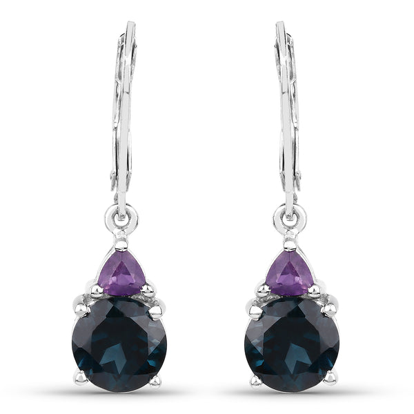 5.00 Carat Genuine London Blue Topaz & Amethyst .925 Sterling Silver Earrings