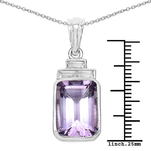 6.88 Carat Genuine Amethyst & White Topaz .925 Sterling Silver Pendant